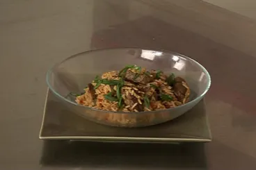Image recette Wok de boeuf au paprika, riz aux poivrons rouges
